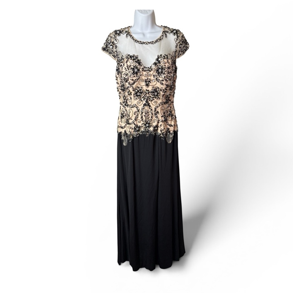 Bicici & Coty Womens Sz L Black Cream Sequin Sleeveless Maxi Evening Gown Formal